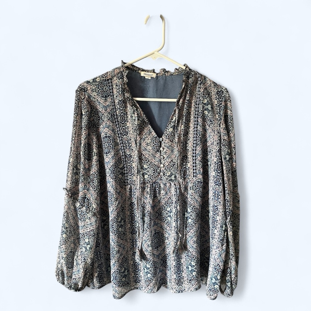 Westport Boho Floral Print Long Sleeve Blouse – Size M